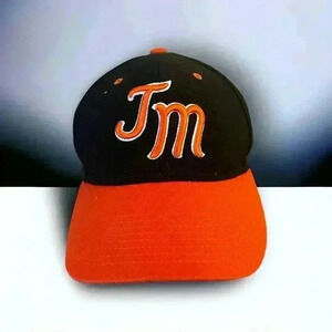 TM Orange and Black Baseball Cap with American Flag on back. Size 7 1/8